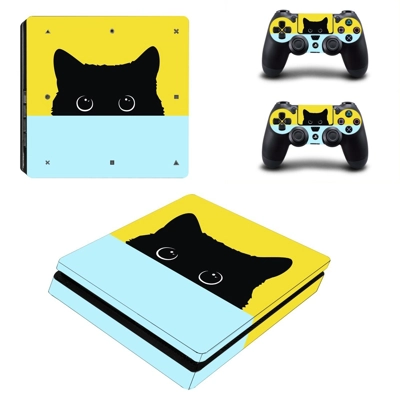 Black Cat decal skin for PS4 Slim Console and two controllers