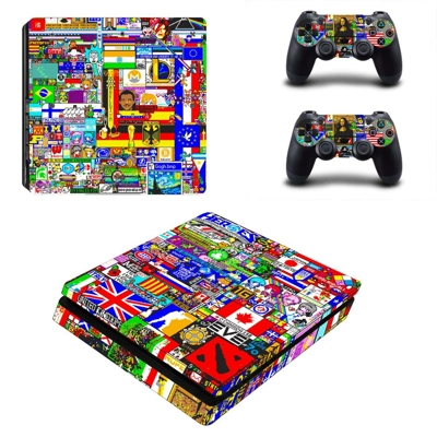 Sticker bomb decal skin for PS4 Slim Console and two controllers