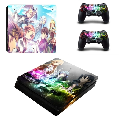 Cartoon anime decal skin for PS4 Slim Console and two cont..