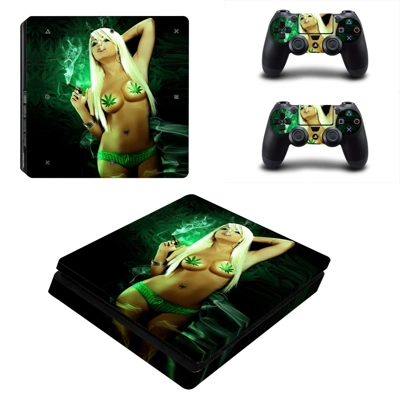 Sexy smoky girl decal skin for PS4 Slim Console and two controllers