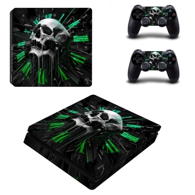 Clock skull decal skin for PS4 Slim Console and two contro..