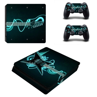 Electric guiter decal skin for PS4 Slim Console and two controllers