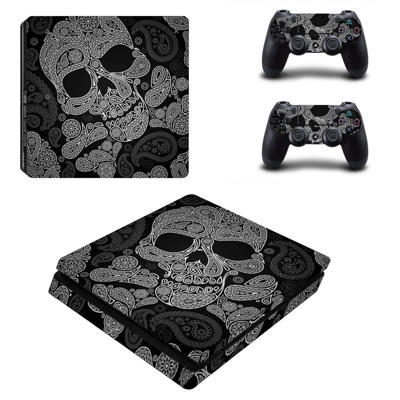 Floral skull decal skin for PS4 Slim Console and two contr..