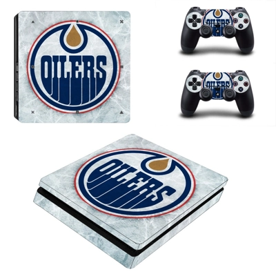Edmonton Oilers decal skin for PS4 Slim Console and two co..