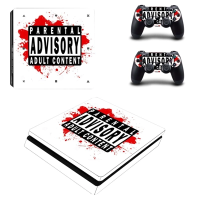 Parental Advisory decal skin for PS4 Slim Console and two controllers