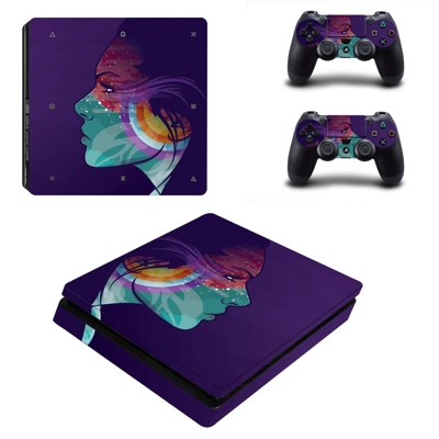 Lady colored face decal skin for PS4 Slim Console and two controllers
