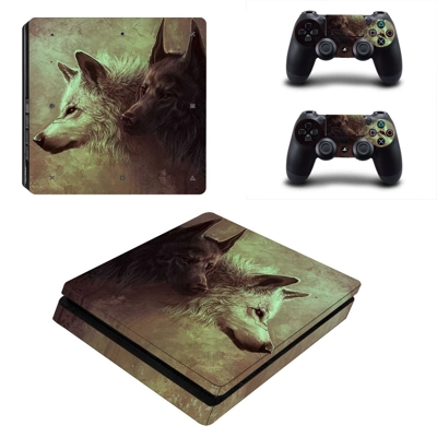 Pair wolf decal skin for PS4 Slim Console and two controllers