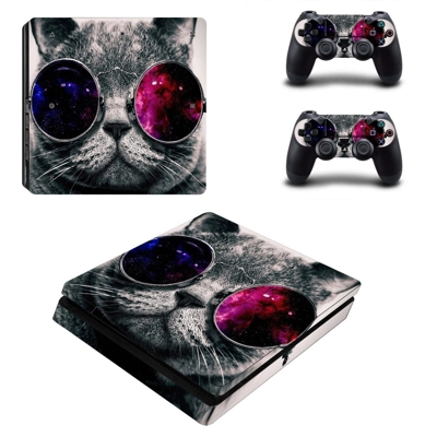 Smart cat decal skin for PS4 Slim Console and two controllers