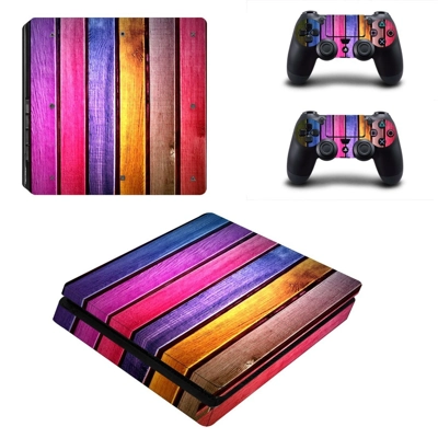 Wooden board decal skin for PS4 Slim Console and two controllers