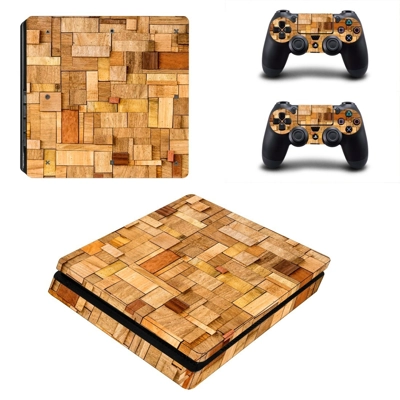 Wooden board decal skin for PS4 Slim Console and two controllers