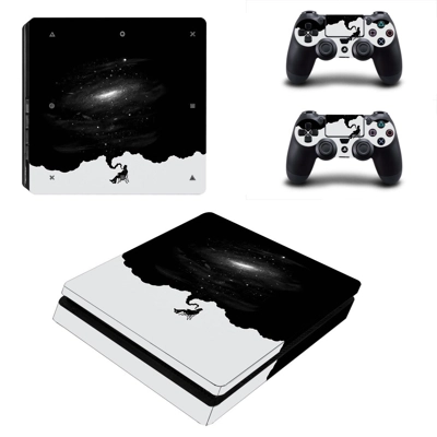 Black galaxy decal skin for PS4 Slim Console and two contr..