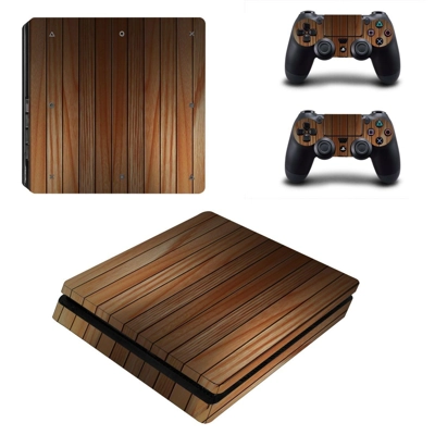 Wooden board decal skin for PS4 Slim Console and two controllers