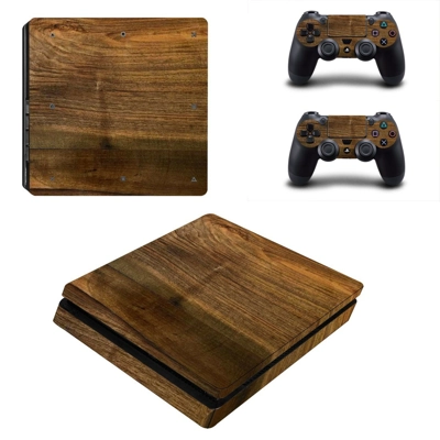 Wooden board decal skin for PS4 Slim Console and two controllers