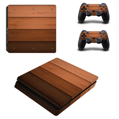 Wooden board decal skin for PS4 Slim Console and two controllers