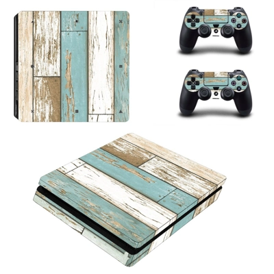 Wooden board decal skin for PS4 Slim Console and two controllers
