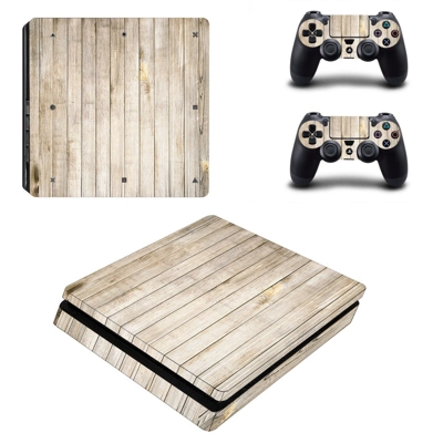 Wooden board decal skin for PS4 Slim Console and two controllers