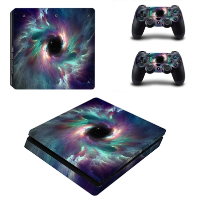 Black hole decal skin for PS4 Slim Console and two control..