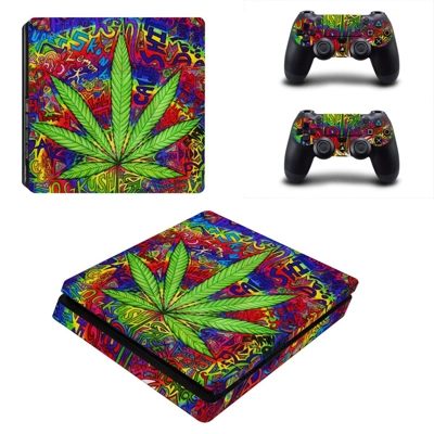Trippy weed decal skin for PS4 Slim Console and two controllers