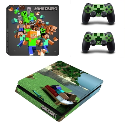 Minecraft decal skin for PS4 Slim Console and two controllers
