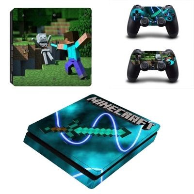 Minecraft decal skin for PS4 Slim Console and two controllers