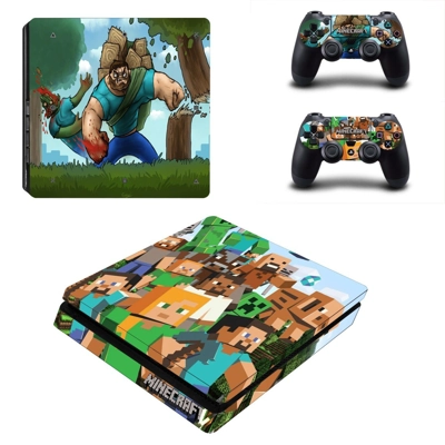 Minecraft decal skin for PS4 Slim Console and two controllers