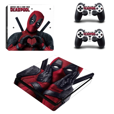 Deadpool decal skin for PS4 Slim Console and two controllers