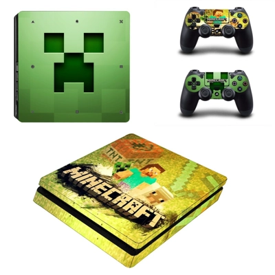 Minecraft decal skin for PS4 Slim Console and two controllers