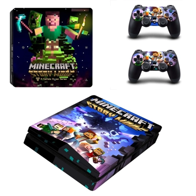 Minecraft decal skin for PS4 Slim Console and two controllers