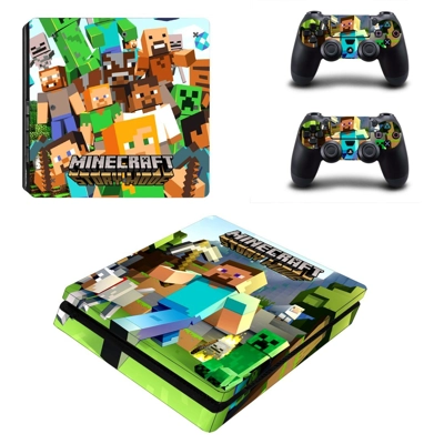 Minecraft decal skin for PS4 Slim Console and two controllers