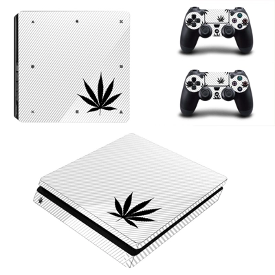 Black Weed decal skin for PS4 Slim Console and two control..