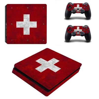 Switzerland flag decal skin for PS4 Slim Console and two controllers