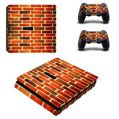 Brick wall decal skin for PS4 Slim Console and two control..