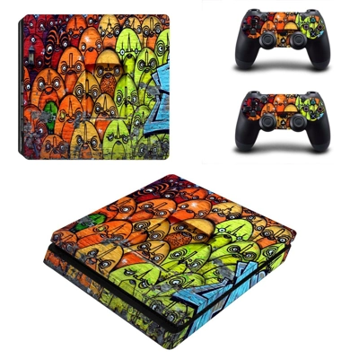 Wall Graffiti decal skin for PS4 Slim Console and two cont.. Wall Graffiti decal skin for PS4 Slim Console and two cont..