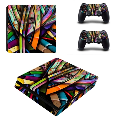 Colorful anime decal skin for PS4 Slim Console and two con.. Colorful anime decal skin for PS4 Slim Console and two con..