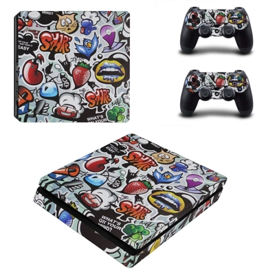 Graffiti decal skin for PS4 Slim Console and two controllers Graffiti decal skin for PS4 Slim Console and two controllers