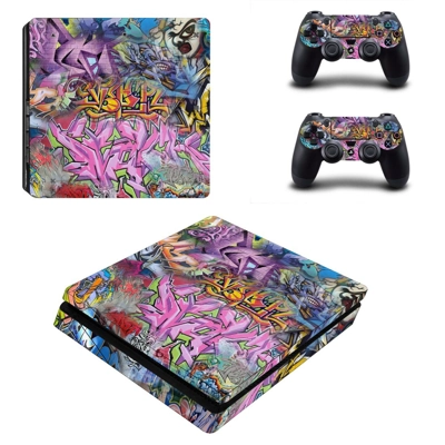 Street art decal skin for PS4 Slim Console and two control.. Street art decal skin for PS4 Slim Console and two control..