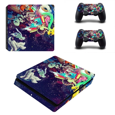 Trippy space decal skin for PS4 Slim Console and two controllers