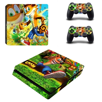 Crash Bandicoot decal skin for PS4 Slim Console and two co..
