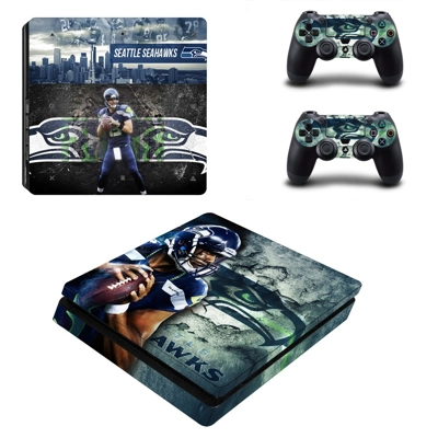 Seattle Seahawks decal skin for PS4 Slim Console and two c..