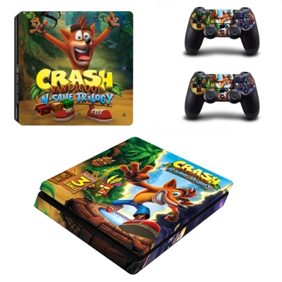 Crash Bandicoot decal skin for PS4 Slim Console and two co..