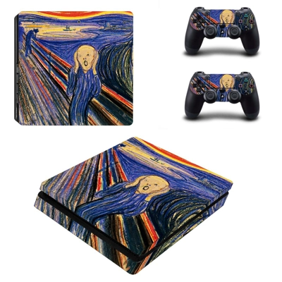 The Scream decal skin for PS4 Slim Console and two control..