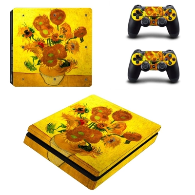 Flower paintaing decal skin for PS4 Slim Console and two controllers