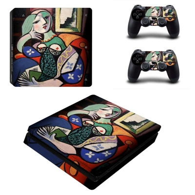 Woman with book decal skin for PS4 Slim Console and two co.. Woman with book decal skin for PS4 Slim Console and two co..