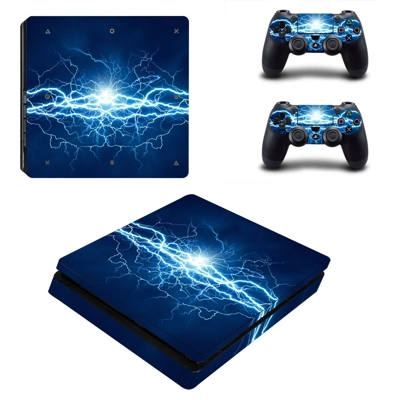 Lightning sky decal skin for PS4 Slim Console and two controllers