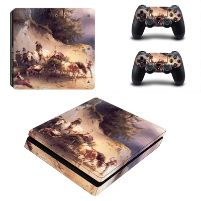 Famous oil painting decal skin for PS4 Slim Console and two controllers