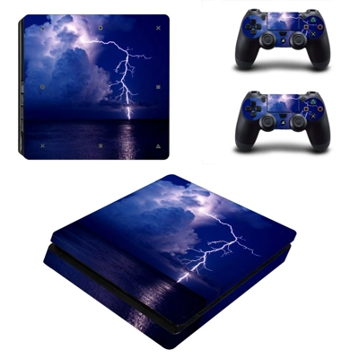 Lightning cloudy sky decal skin for PS4 Slim Console and two controllers