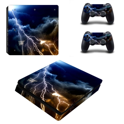 Lightning cloudy sky decal skin for PS4 Slim Console and two controllers