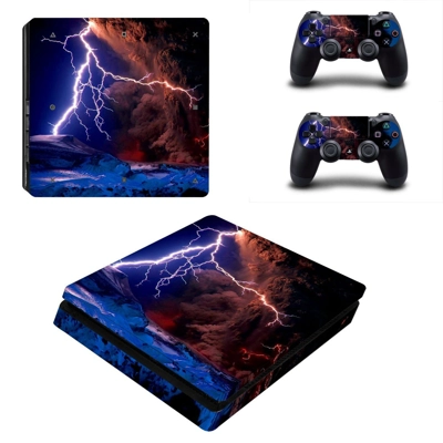 Lightning cloudy sky decal skin for PS4 Slim Console and two controllers