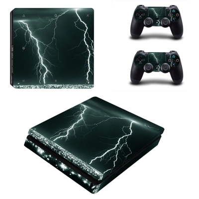 Lightning sky decal skin for PS4 Slim Console and two cont..