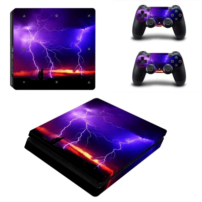 Lightning cloudy sky decal skin for PS4 Slim Console and two controllers